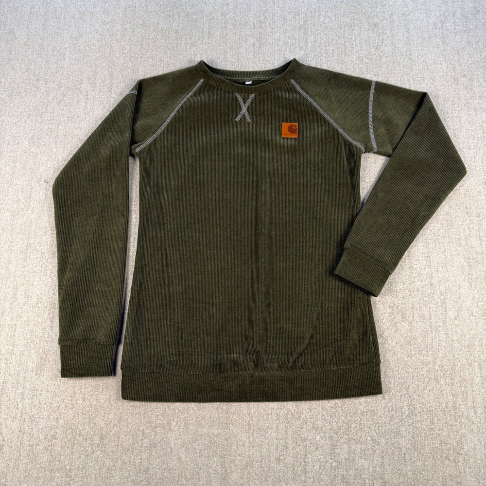 Carhartt Thermal Shirt Mens Small Green Waffle Knit Raglan Long Sleeve